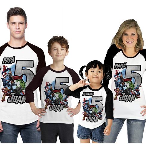 Kit 4 Playeras Raglan 3/4 Avengers Cumpleaños #v65