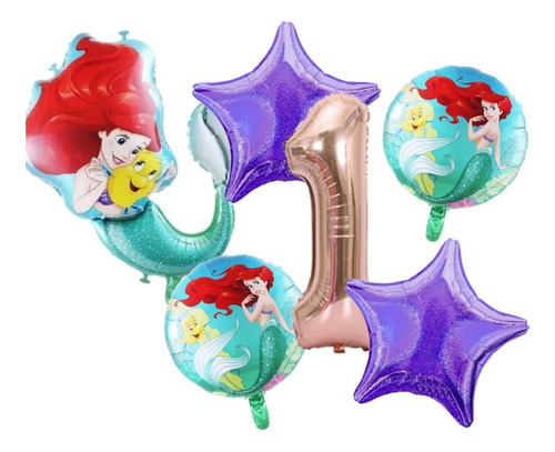 Kit Decoración Ariel Sirena Globos Bombas 80cm Feliz Cumple 