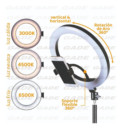 Imagen 7 de 9 de Aro De Luz Led 26cm Selfie Con Tripode 2 Mts + Soporte Cel