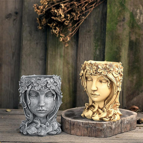 7,8 Pulgadas Estatua De Maceta De Cabeza De Resina Gris