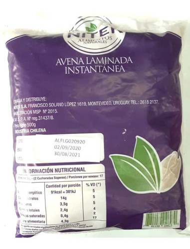 Avena Laminada Libre De Gluten 500g