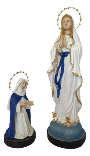 Imagem De Nossa Senhora De Lourdes 42cm Santa Bernadete 22cm Cor Colorido