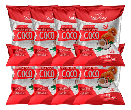 Biscoito Fit Wheyviv Coco C/ Whey Protein 45g X8