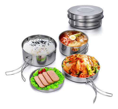 Lixada Camping Cookware Set 4pcs Portable Stainless Steel P.