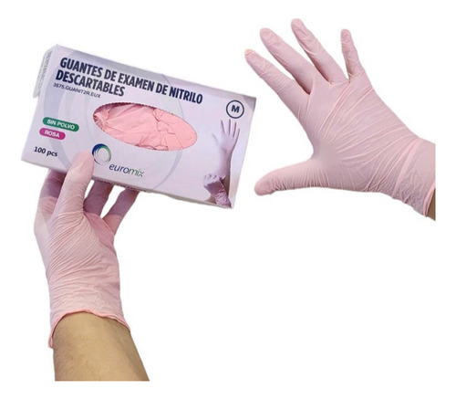 Guantes Descartables Nitrilo Rosa  Euromix X 100un