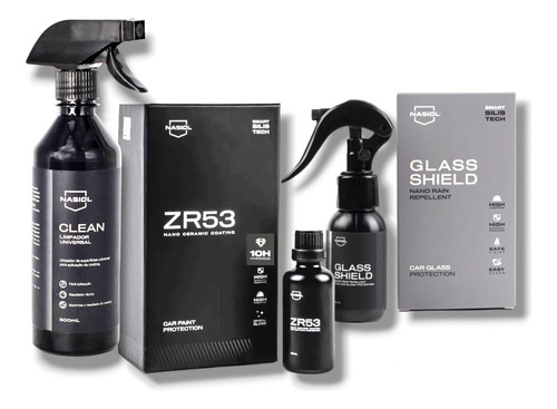 Kit Nasiol Vitrificador Zr53 + Glasshield + Clean Limpador