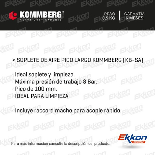Imagen 2 de 9 de Pistola Kommberg Soplete De Aire Pico Largo Limpieza
