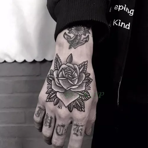 Tatuagem Temporária Tattoo Perfeita Flor Rosa Na Mão Homens