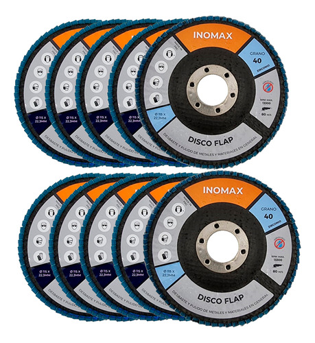 Disco Flap Inomax Dpz-40-p10 Zirconio 115mm Grano 40 10u