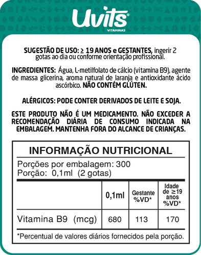 Metilfolato Ácido Fólico Gotas 30ml Liquida - Uvits