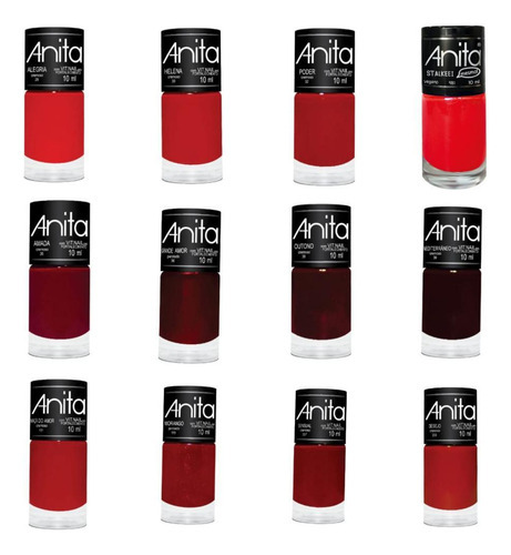 Kit 12 Esmaltes Anita Tons Vermelho Que Amo