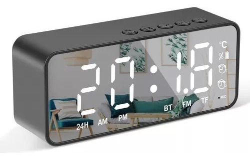Reloj Despertador Digital C/bocina/bluetooth/radio Fm Color Negro