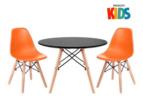 Kit Eames Infantil Mesa 60 Cm E 2 Cadeiras Eames Junior Cor da tampa Mesa preto com cadeiras laranja