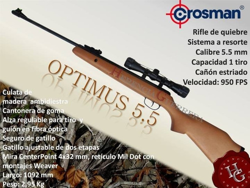 Imagen 2 de 7 de Rifle Crosman Optimus 5.5 + Mira Centerpoint 4x32
