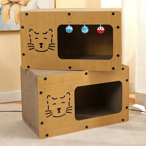 Arranhador Retângular Casa Pet Dois Níveis Com Bolinhas.