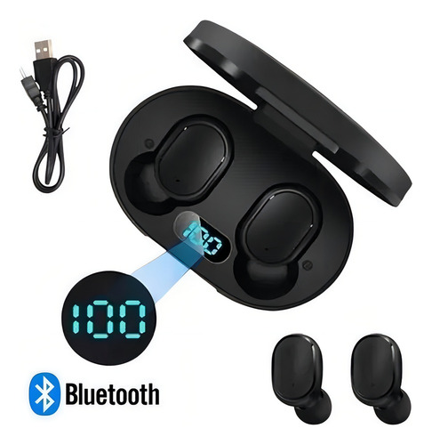 Fone De Ouvido Estéreo Bluetooth 5.0 E7s - Bateria 4h Smart Cor da luz Preto