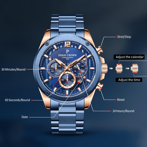 Reloj De Pulsera De Lujo Paras Crown Para Hombre, Cronógrafo