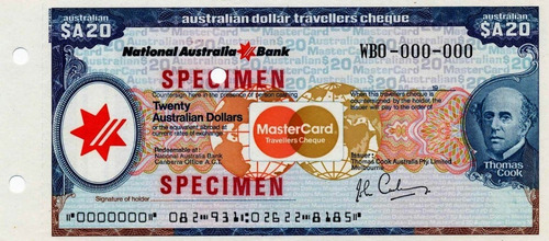 Tc6044 Austrália 1975 Travelers Cheque A$ 20 Specimen Raro