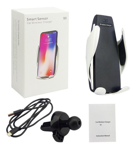 Porta Smartphone + Cargador Inalambrico Con Sensor, Auto. Color Blanco