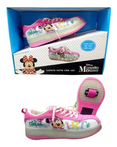 Zapatos Patín Con Luz Minnie Mouse 2 3 Mm Rosa
