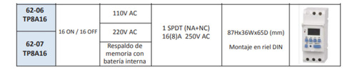 Reloj Program Semanal Dig Tp8a16 110v