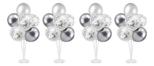Centro De Mesa Globos Chrome Plateado + Cristal Confeti X4un