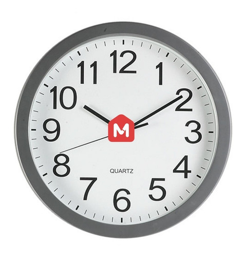 Reloj De Pared Redondo 30 Cm Marco Gris Cuadrante Blanco