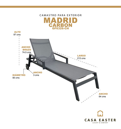Camastro Reclinable Estructura De Aluminio & Llantas Madrid
