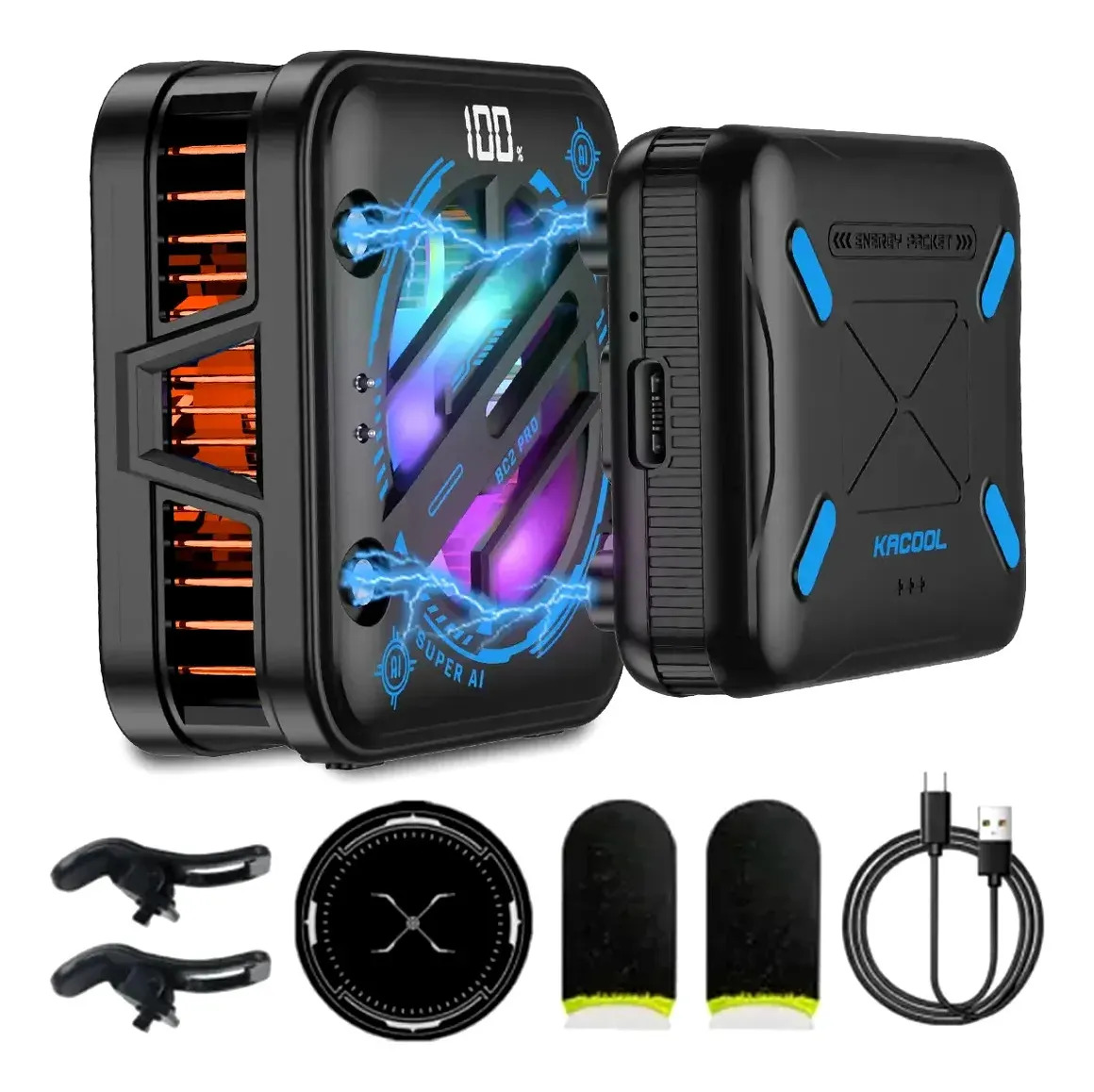 Ventilador Celular Kacool BC2 Pro Enfriador Cooler Gamer TEC 3000mAh Magnético RGB Pantalla Digital 3 Modos para iPhone y Android