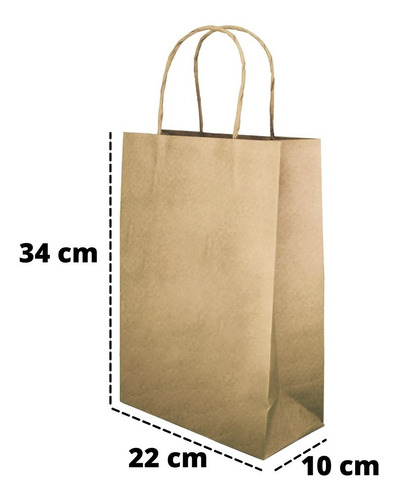 Imagem 1 de 3 de Sacolas De Papel Kraft Média - 100 Unidades - 34x22x10