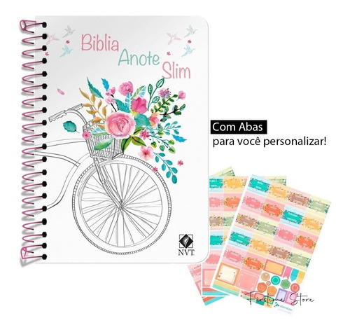 Biblia Anote Com Abas Nvt Slim Bike Flores Feminina Journaling