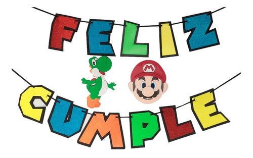 Letrero Feliz Cumple Mario Bros De Fomi Tipo 3d