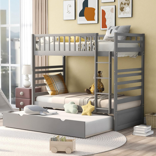 Rorigat Twin Over Twin Bunk Bed With Movable Trundle And Saf