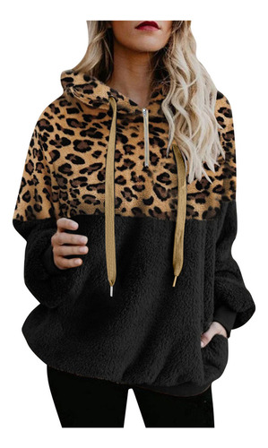 Sudadera Con Capucha Z Tops De Leopardo Con Cierre Y Cremall