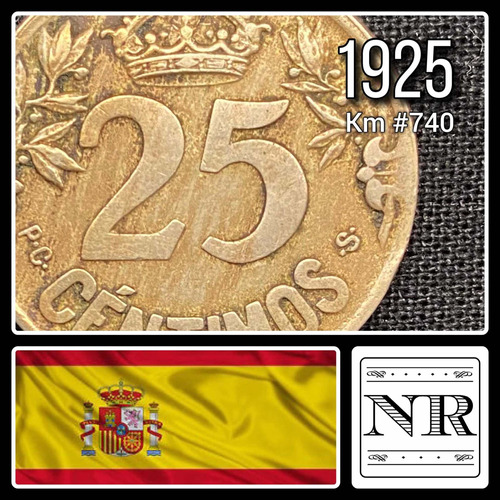 España - 25 Centimos - Año 1925 - Km #740 - Barco A Velas