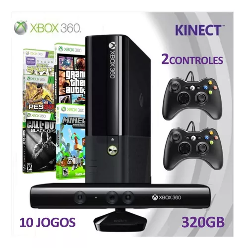 Console Xbox 360 Slim 4GB + 2 Controles + kinect e 3 jogos em Promoção na  Americanas