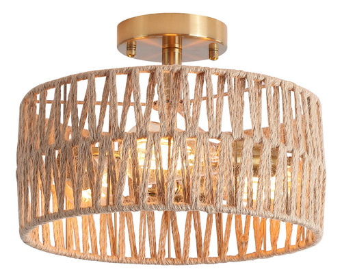 Hchunqjor 3 Luces Antiguas Gold Woven Flush Monte Luz Luz Lu