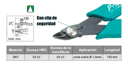 Imagen 2 de 3 de Alicate De Micro Corte Proskit 8pk-25pd-c Con Clip Seguridad