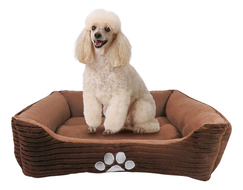 Cama Rectangular Para Perro Mediano Con Huella Bordada Tamañ