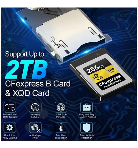 Imagen 6 de 8 de Lector Cfexpress Y Xqd Usb 3.1 Y Usb Tipo C Hasta 10gbps