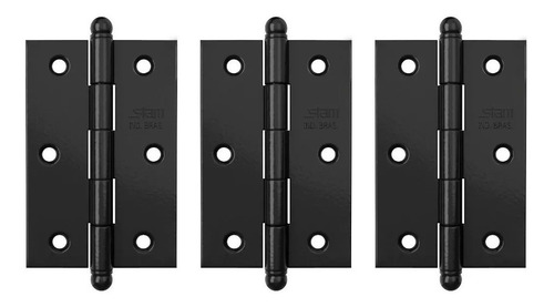 Kit 3 Dobradicas Pino Bola 3 1/2 X 2 5/16 Preto Fosco Stam