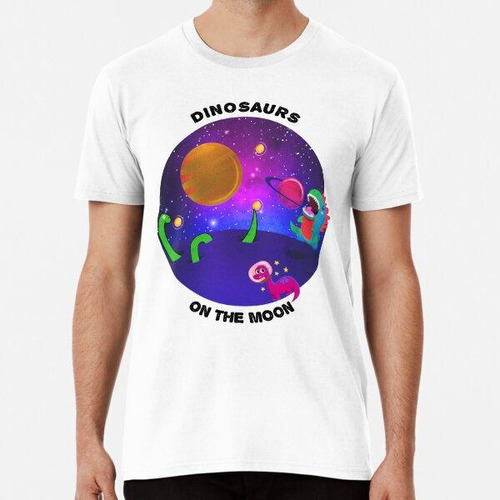 Remera Dinos On The Moon - Dinosaurios Lindos De Colores ALG