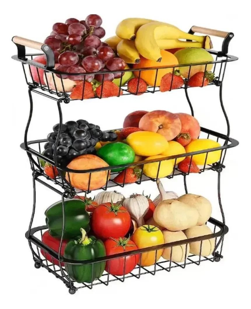 Canasta De Frutas Y Verduras De Cocina De 3 Niveles Metal Bestrack