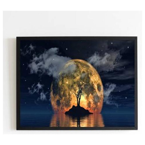 Quadro Fotografia Noite Na Ilha 45x34cm Com Vidro Preta