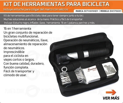 Imagen 5 de 6 de Kit Bicicleta Inflador Herramientas Parche Ciclismo Motoscba