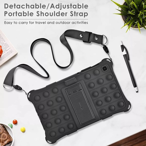 Funda Para Galaxy Tab A8 10.5 X200 Con Correa Pop It Negro