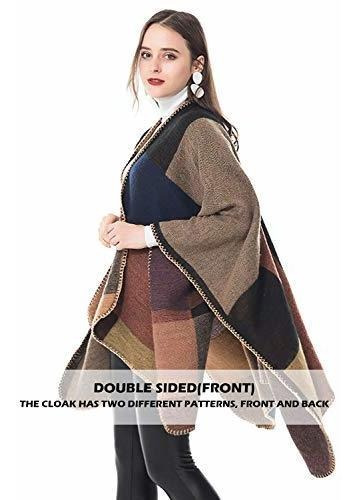 Imagen 3 de 7 de Mujer Plaid Wrap Invierno Poncho Capa Oversized Cardigan Lar