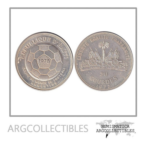 Haiti Moneda 50 Gourdes 1977 Plata Mundial 78 Km-127 Proof