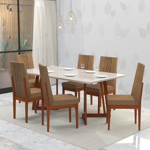 Conjunto Sala De Jantar 6 Lugares Madeira Eucalipto Safira