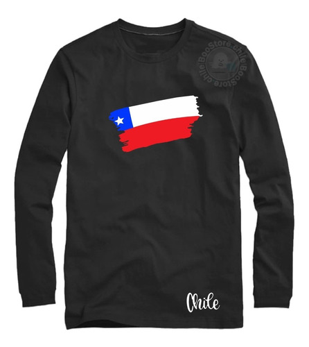 Polera Hombre Manga Larga Chile Bandera Fiestas Patria